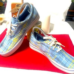 Women’s size ten canvas plaid sneakers